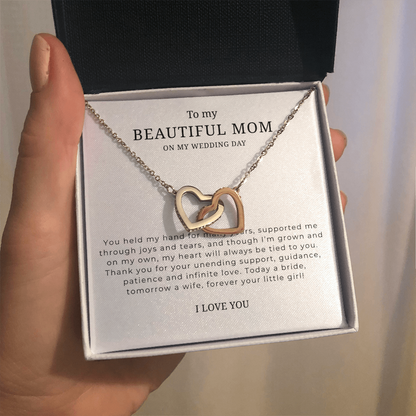 To My Beautiful Mom On My Wedding Day Interlocking Hearts Necklace