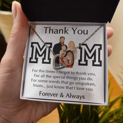 Thank You Mom Interlocking Hearts Necklace