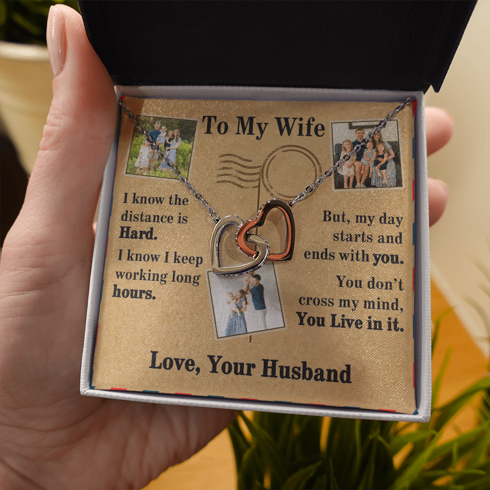 To My Wife Interlocking Hearts Necklace With 3 Photos