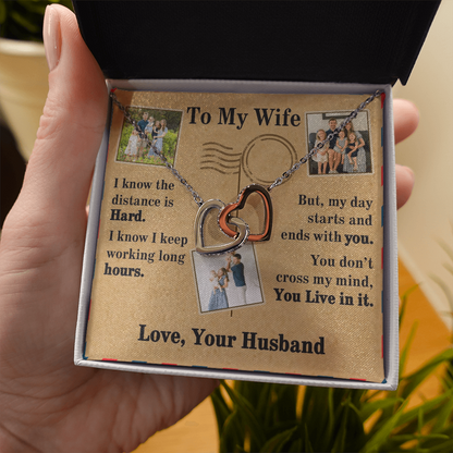 To My Wife Interlocking Hearts Necklace With 3 Photos