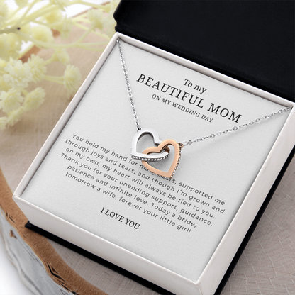 To My Beautiful Mom On My Wedding Day Interlocking Hearts Necklace