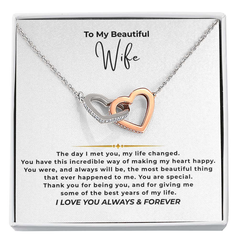 To My Beautiful Wife Interlocking Hearts Necklace