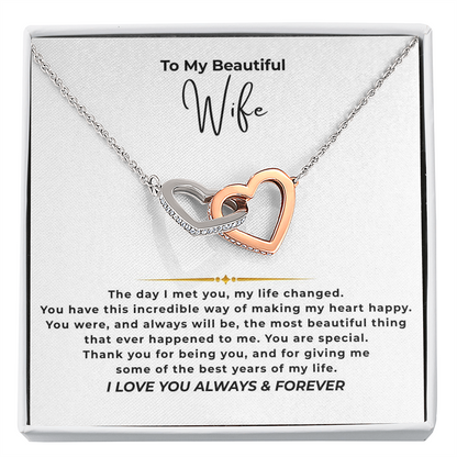 To My Beautiful Wife Interlocking Hearts Necklace