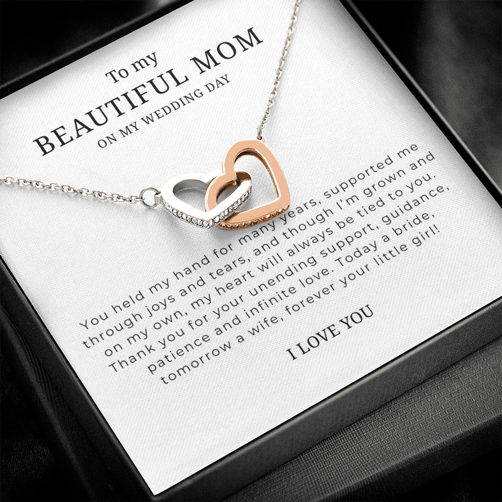 To My Beautiful Mom On My Wedding Day Interlocking Hearts Necklace
