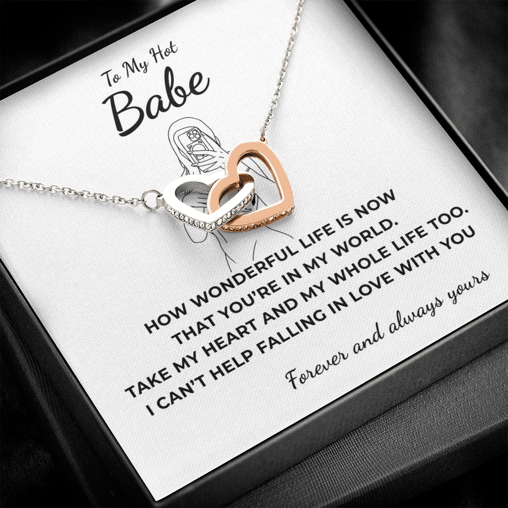 To My Hot Babe Interlocking Hearts Necklace