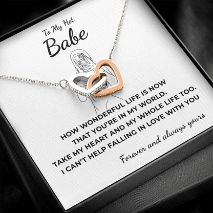 To My Hot Babe Interlocking Hearts Necklace