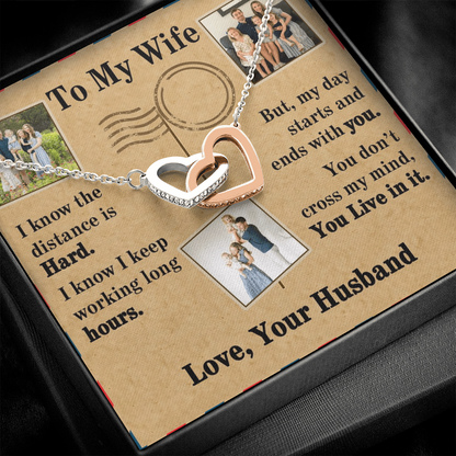 To My Wife Interlocking Hearts Necklace With 3 Photos