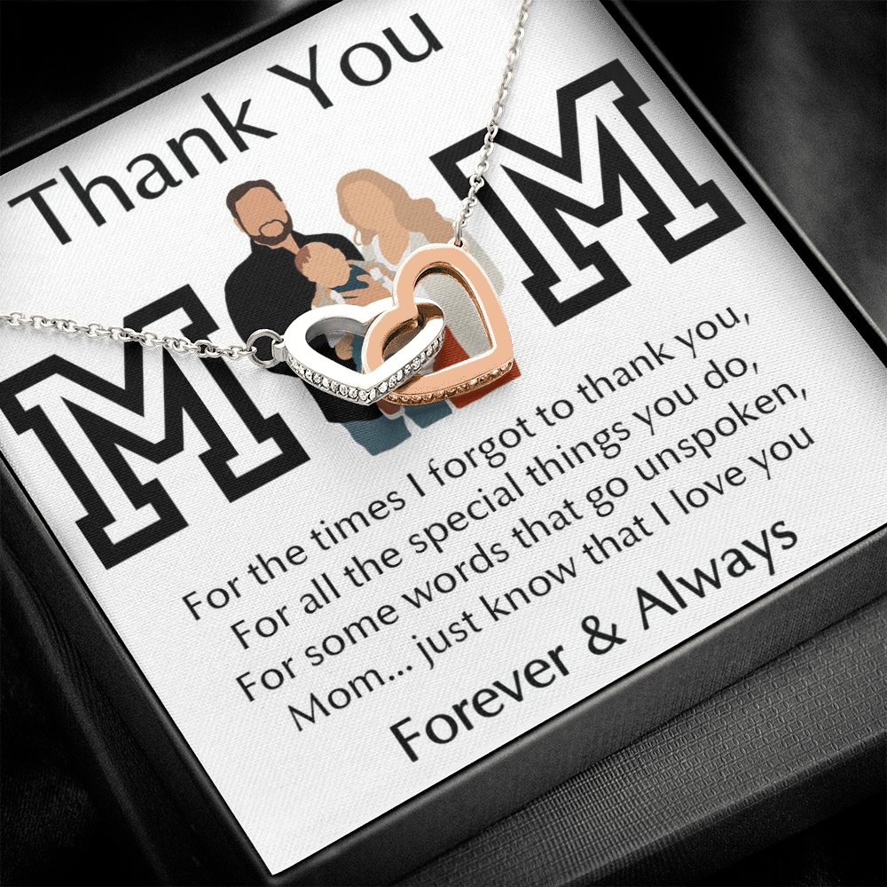 Thank You Mom Interlocking Hearts Necklace