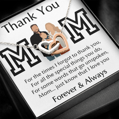 Thank You Mom Interlocking Hearts Necklace