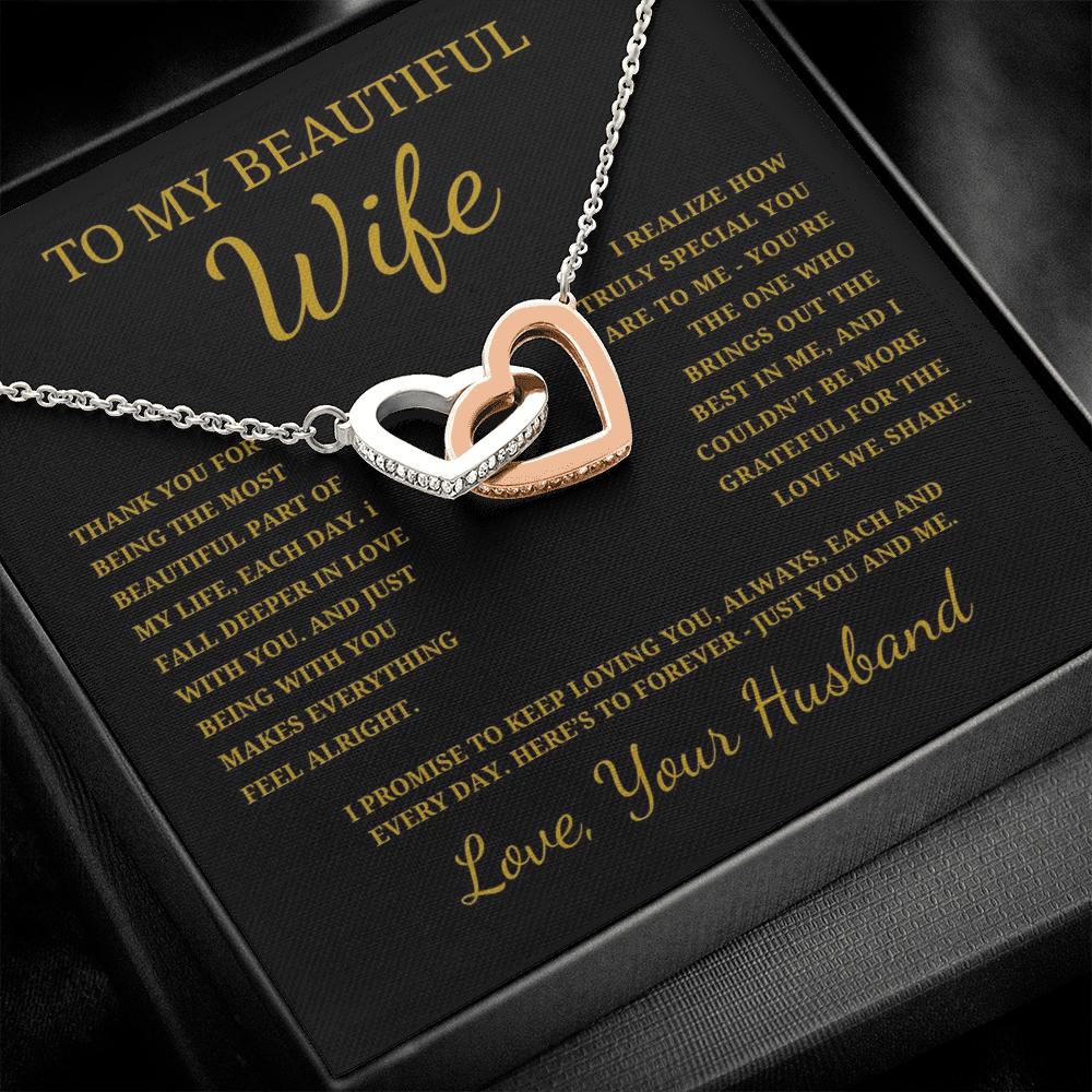 To My Beautiful Wife Interlocking Hearts Necklace