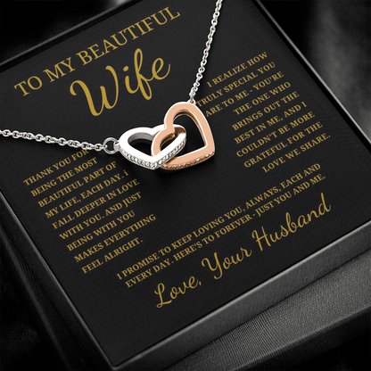 To My Beautiful Wife Interlocking Hearts Necklace