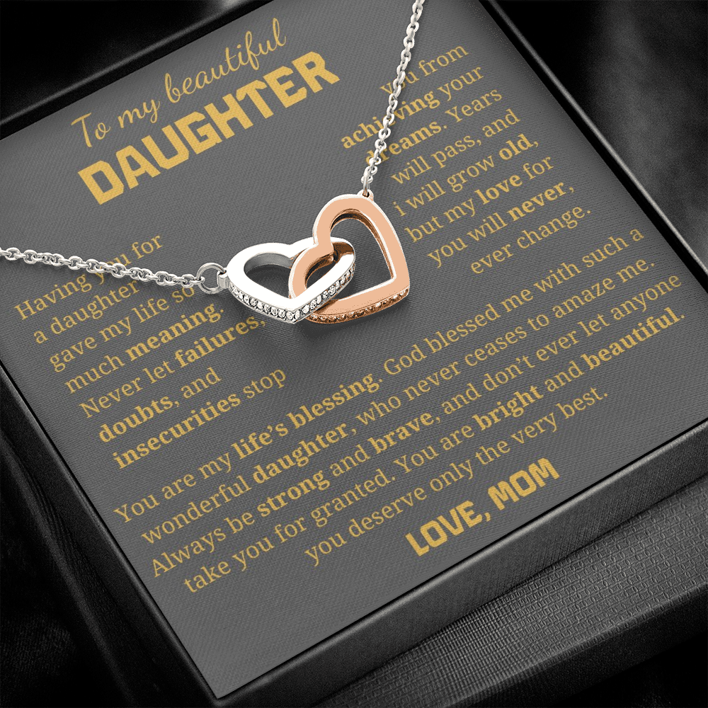 To My Beautiful Daughter Interlocking Hearts Necklace