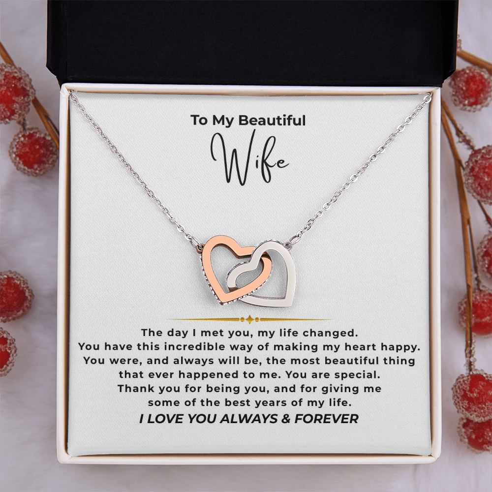 To My Beautiful Wife Interlocking Hearts Necklace
