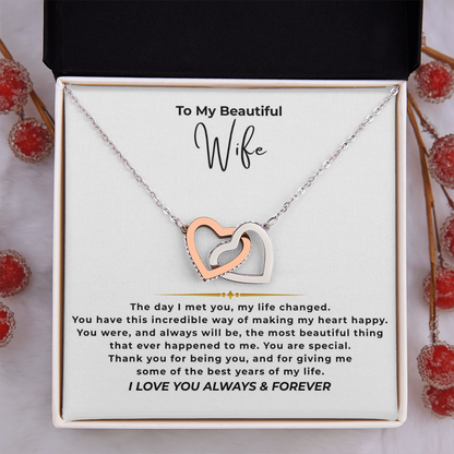 To My Beautiful Wife Interlocking Hearts Necklace