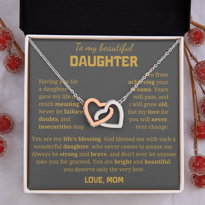 To My Beautiful Daughter Interlocking Hearts Necklace