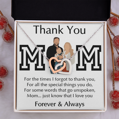 Thank You Mom Interlocking Hearts Necklace