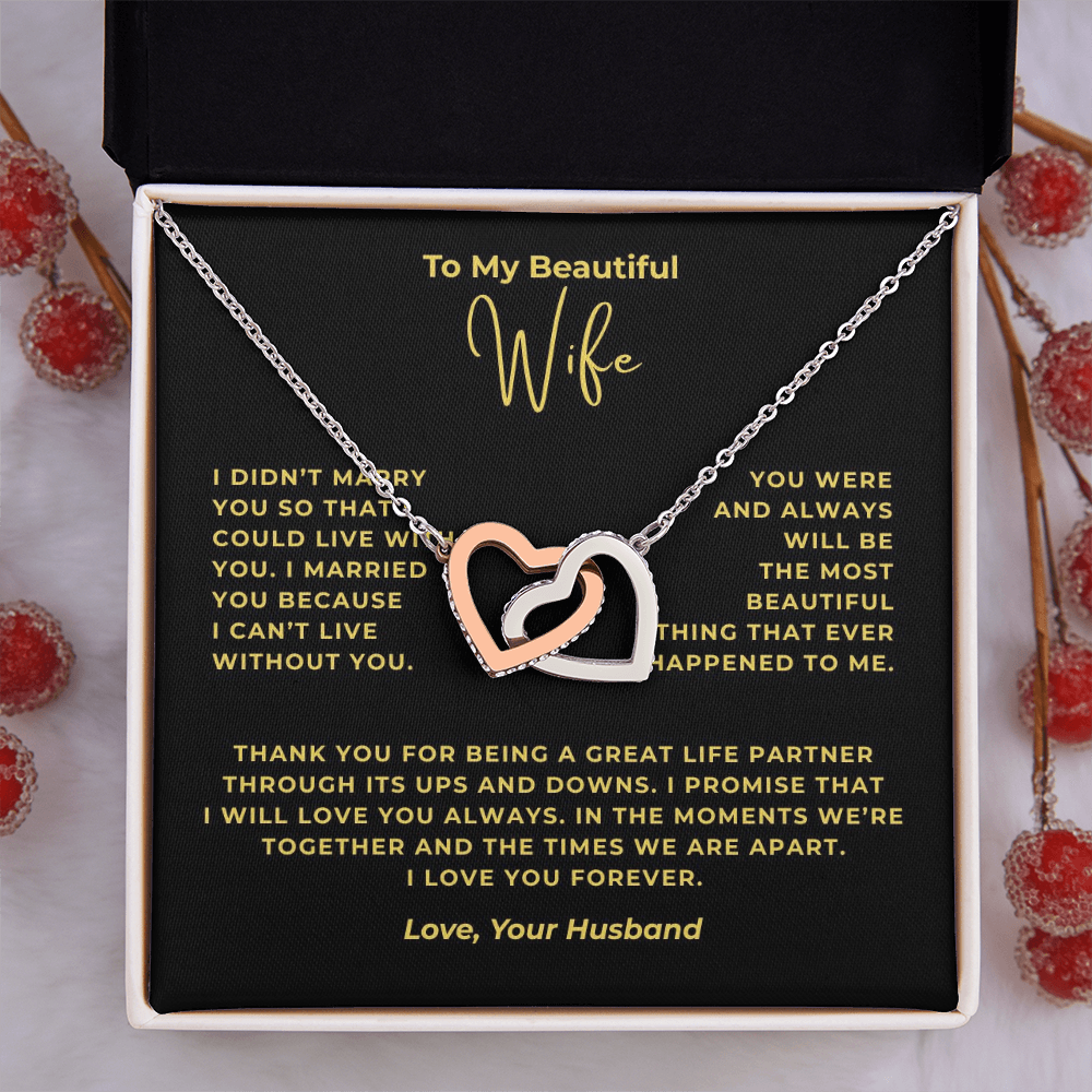 To My Beautiful Wife Interlocking Hearts Necklace