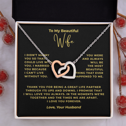 To My Beautiful Wife Interlocking Hearts Necklace