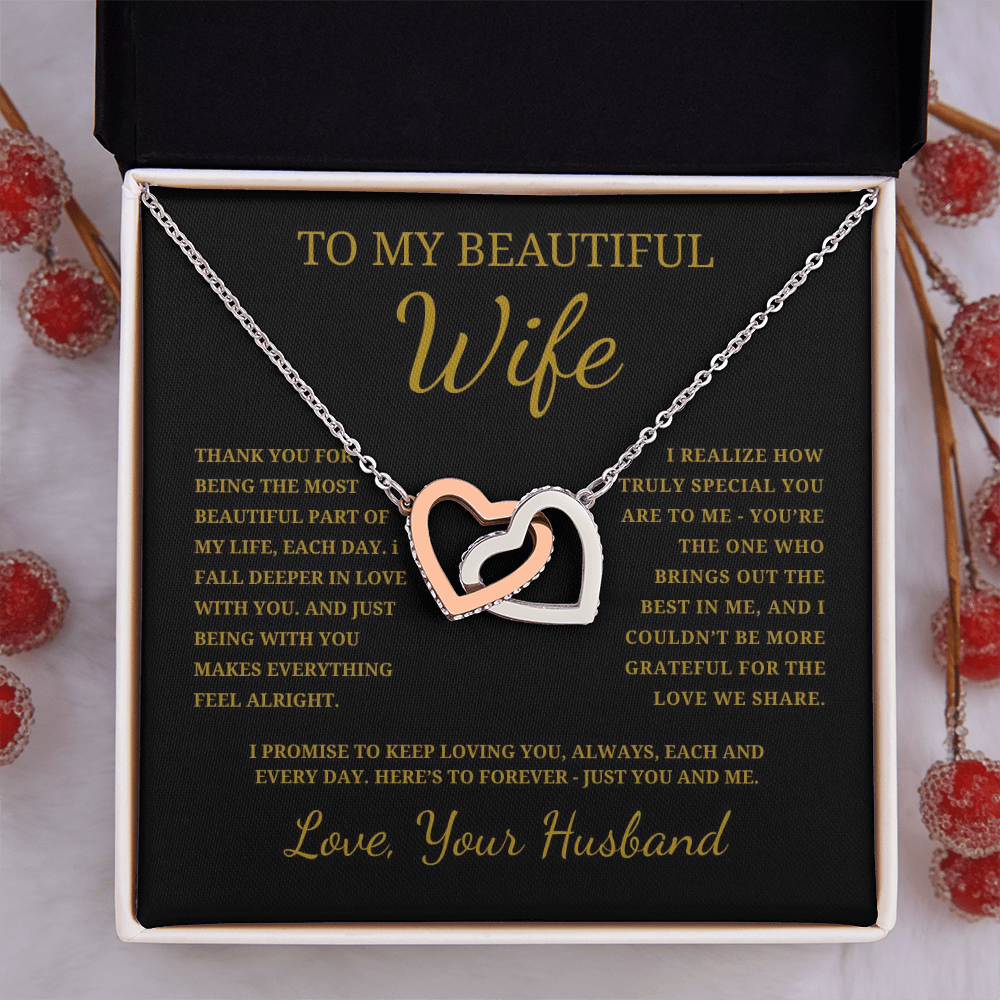 To My Beautiful Wife Interlocking Hearts Necklace