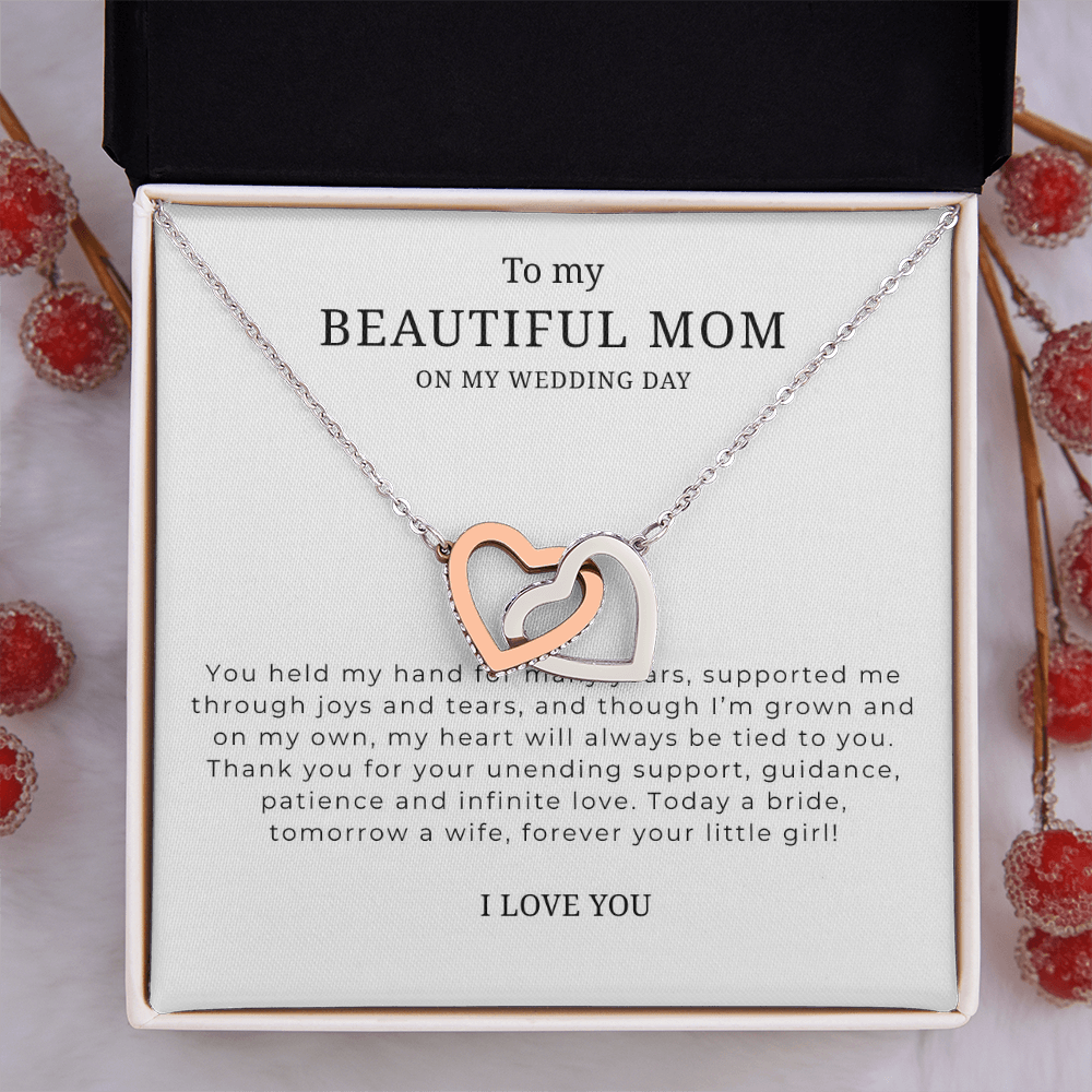 To My Beautiful Mom On My Wedding Day Interlocking Hearts Necklace