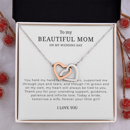To My Beautiful Mom On My Wedding Day Interlocking Hearts Necklace