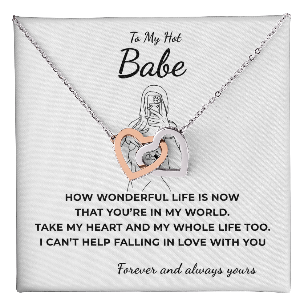 To My Hot Babe Interlocking Hearts Necklace
