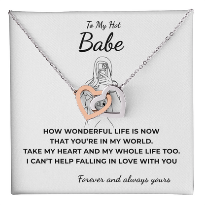 To My Hot Babe Interlocking Hearts Necklace