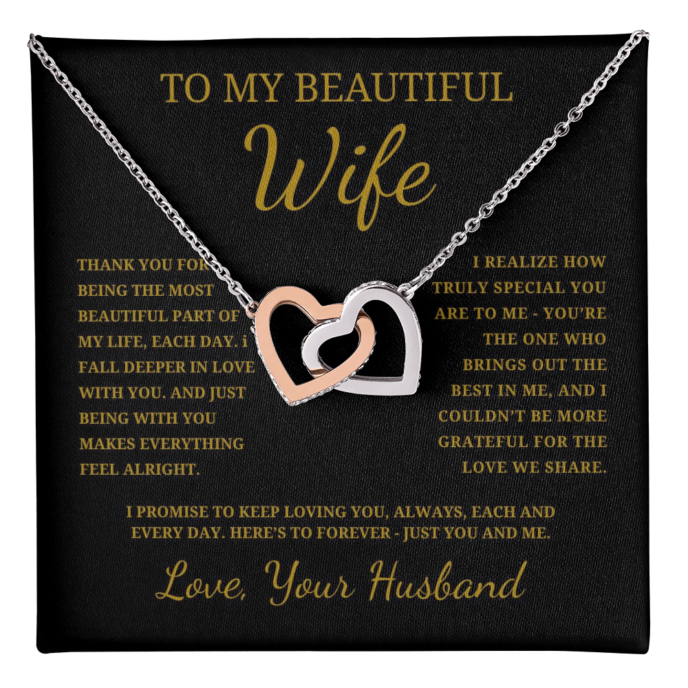 To My Beautiful Wife Interlocking Hearts Necklace