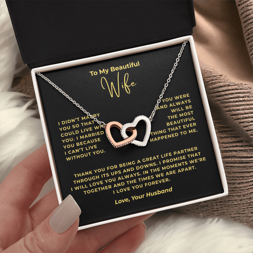 To My Beautiful Wife Interlocking Hearts Necklace