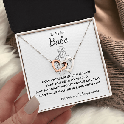 To My Hot Babe Interlocking Hearts Necklace