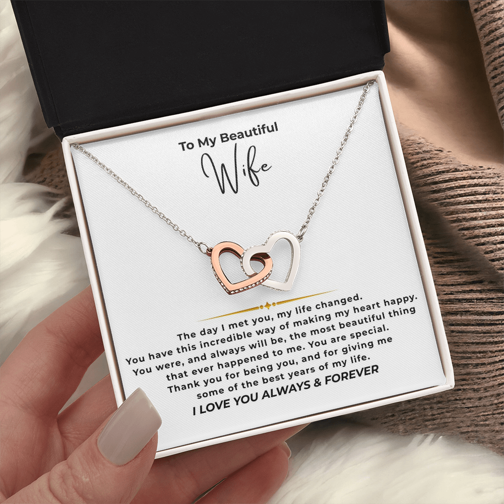 To My Beautiful Wife Interlocking Hearts Necklace