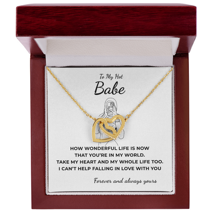To My Hot Babe Interlocking Hearts Necklace