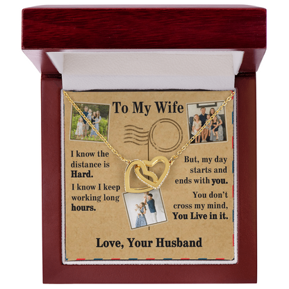 To My Wife Interlocking Hearts Necklace With 3 Photos