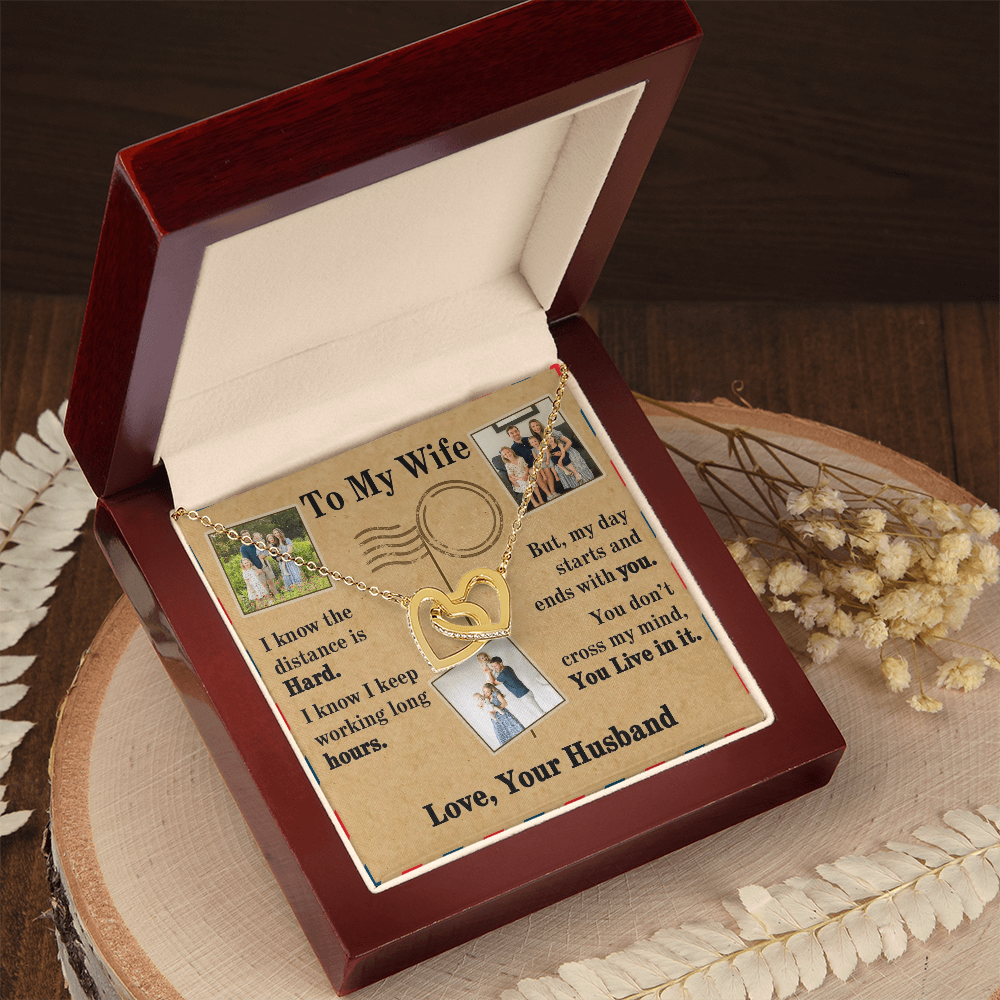 To My Wife Interlocking Hearts Necklace With 3 Photos