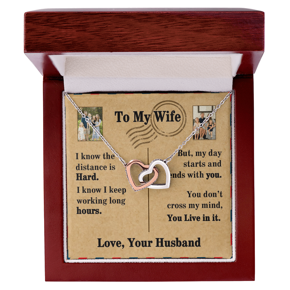 To My Wife Interlocking Hearts Necklace With 2 Photos