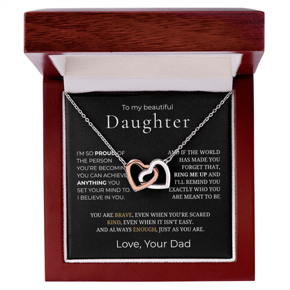 To My Daughter Interlocking Hearts Necklace