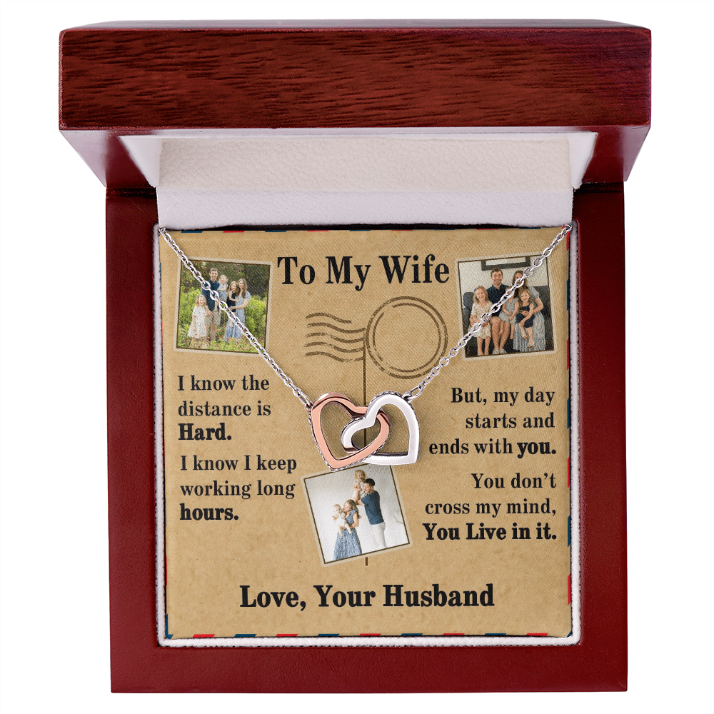 To My Wife Interlocking Hearts Necklace With 3 Photos
