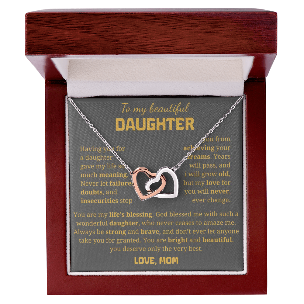 To My Beautiful Daughter Interlocking Hearts Necklace