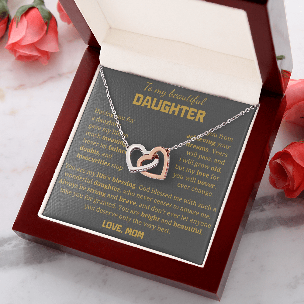 To My Beautiful Daughter Interlocking Hearts Necklace
