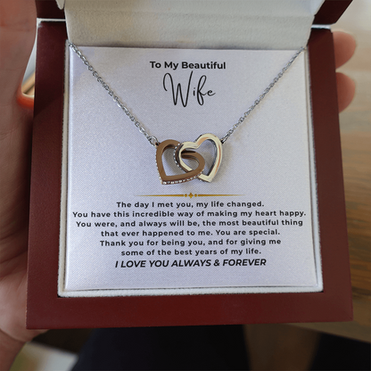 To My Beautiful Wife Interlocking Hearts Necklace