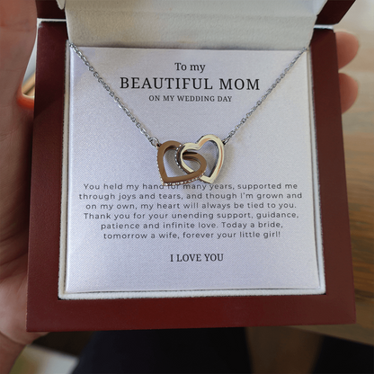 To My Beautiful Mom On My Wedding Day Interlocking Hearts Necklace