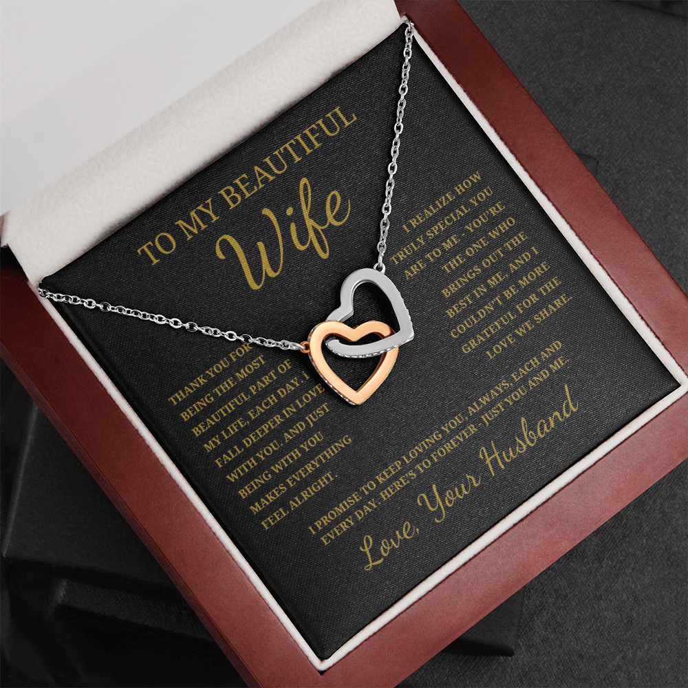 To My Beautiful Wife Interlocking Hearts Necklace