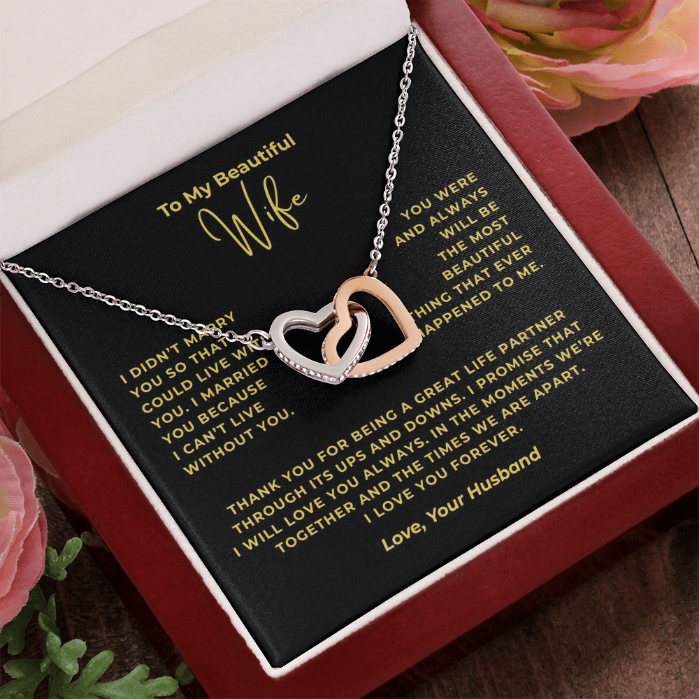 To My Beautiful Wife Interlocking Hearts Necklace