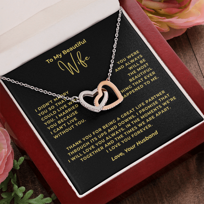 To My Beautiful Wife Interlocking Hearts Necklace