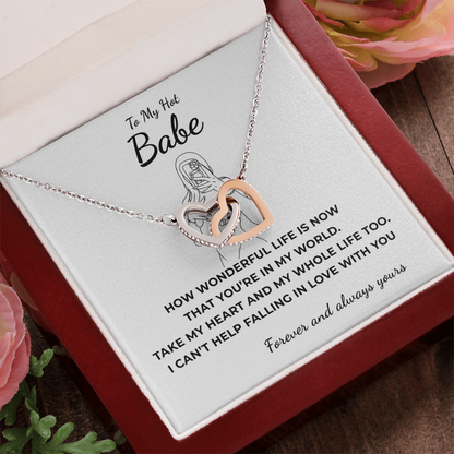 To My Hot Babe Interlocking Hearts Necklace