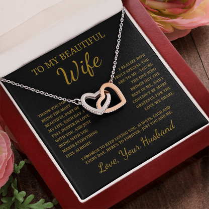 To My Beautiful Wife Interlocking Hearts Necklace
