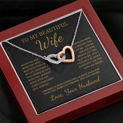 To My Beautiful Wife Interlocking Hearts Necklace