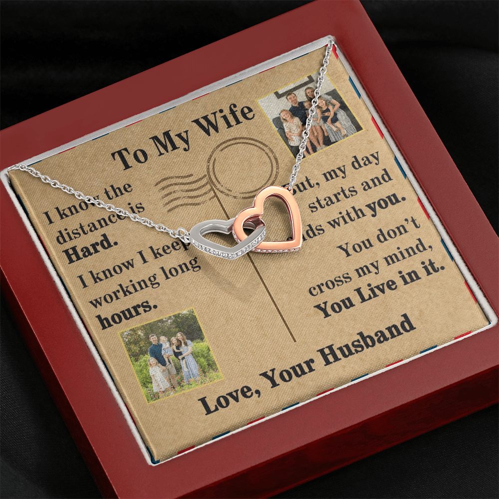 To My Wife Interlocking Hearts Necklace With 2 Photos