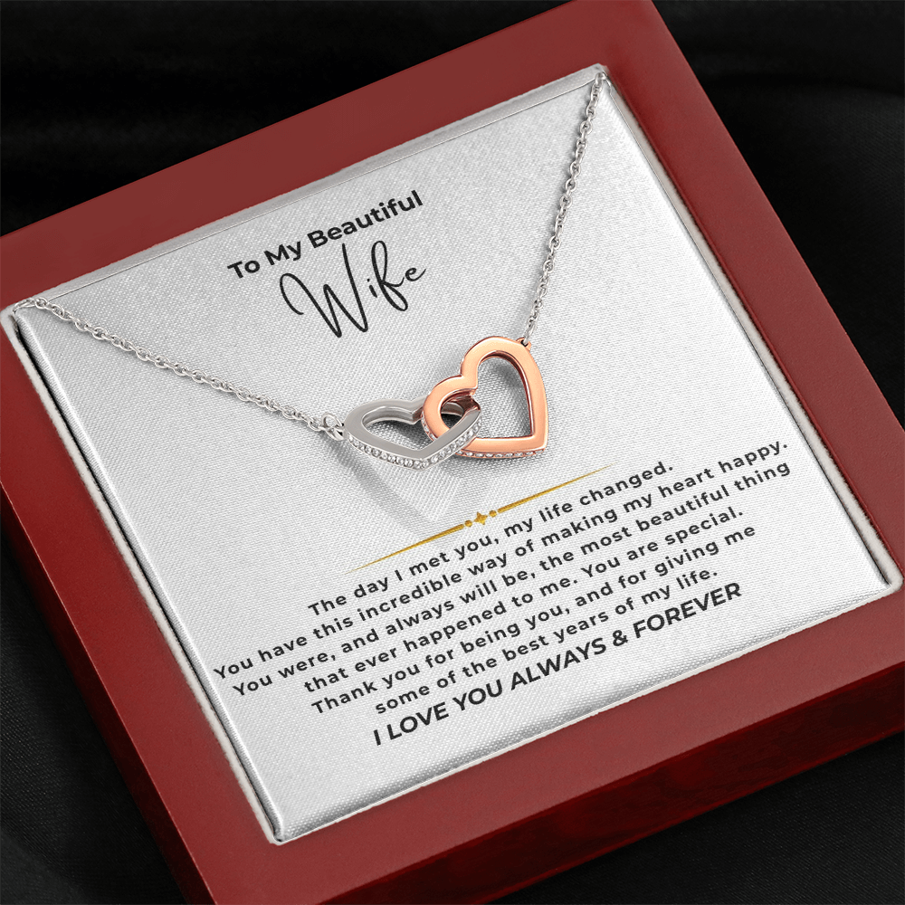 To My Beautiful Wife Interlocking Hearts Necklace