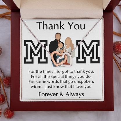 Thank You Mom Interlocking Hearts Necklace